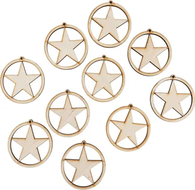 Image de Boule en bois Pendentif Décoration 7 cm - avec étoile