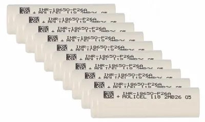 Produktbild von 10x Molicel INR18650-P26A 2600 mAh 35 A 18650 Li-Ion Zelle Flat Top, KI-generiertes Bild
