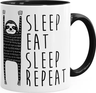 Produktbild von Sleep eat Sleep Repeat Faultier Kaffee-Tasse MoonWorks® schwarz unisize