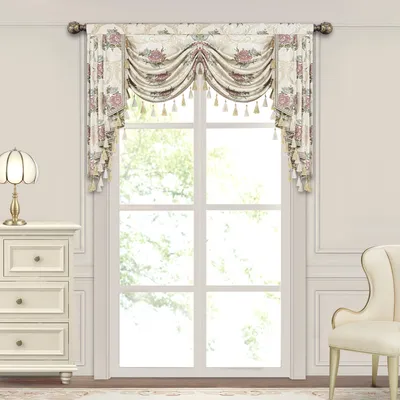 Jacquard Waterval-Gardinenbehang mit Quasten, 150 cm, Blumenmuster