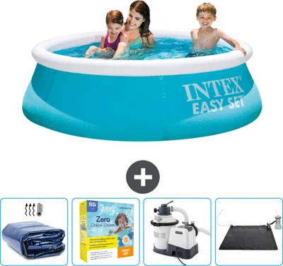 Produktbild von Intex runder aufblasbarer Easy Set-Pool – 183 x 51 cm – Blau – im Lieferumfang enthalten Sonnensegel - Wartungspaket - Filterpumpe für Schwimmbad - Solarmatte