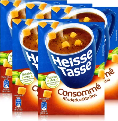 Produktbild von Heisse Tasse Consommé Rinderkraftbrühe mit Croûtons 3 Beutel á 7,1g (5er Pack)
