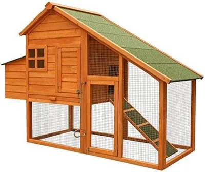 Produktbild von Famanu Hühnerstall mit Auslauf - Hühnerhaus für draußen - 1720x660x1200mm - Holzfarbe, Grün