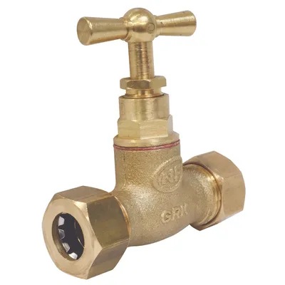 Produktbild von SOMATHERM FOR YOU – Gerader Absperrhahn aus Messing mit Steckverbindung Ø 14 mm – doppelter Außengewindeanschluss 15/21 – Gehäuse aus unbehandeltem Messing – Schwenkarm
