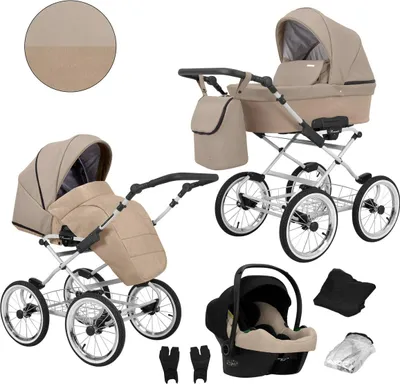 Immagine prodotto di Carrozzina Kunert Romantic 3 in 1 in ecopelle marrone con seggiolino auto Cosmo e telaio grigio