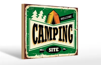 Produktbild von Holzschild Retro 30x20cm Camping welcome
