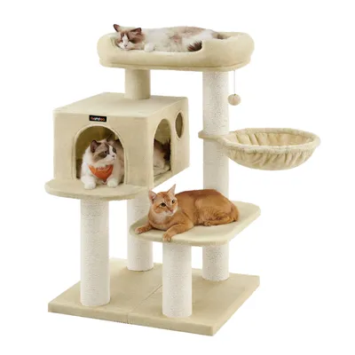 Produktbild von FEANDREA Kratzbaum mit extra dicken Stämmen, 107 cm, 26,6 kg, stabil beige
