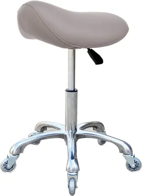 Productafbeelding van Professionele zadelkruk met wielen, ergonomisch verstelbaar, 360 graden draaibaar, in hoogte verstelbaar, geschikt voor klinieken, tandartspraktijken, schoonheidssalons, tattoostudio's en thuiswerkplekken (grijs)