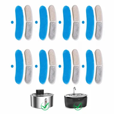 Produktbild von 8 Stück Ersatzfilter Set für Haustier Trinkbrunnen | 3-teiliges Filterset mit Vorfilterschwamm, Zweikammerfilter und Pumpenschwamm