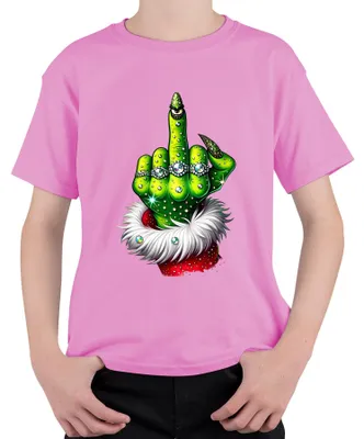 Produktbild von Grinch Mittelfinger Weihnachten frech Geschenk Glitzer Uni Kinder T-Shirt, Pink, 128