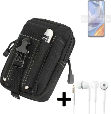 Produktbild von K-S-Trade Gürteltache + Kopfhörer kompatibel mit Motorola Moto E32s Gürtel Tasche Holster Schutz Hülle Handy Hülle  schwarz inkl. Extrafächer