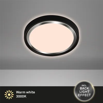 Produktbild von Deckenleuchte Briloner Kahiko LED 15W Ø33,4CM Deckenlampe Backlight 3000K Chrom Schwarz