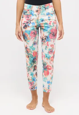 Produktbild von angels Ornella Jeans Slim Fit mit floralen Mustern 7/8 Bein 5-Pockets