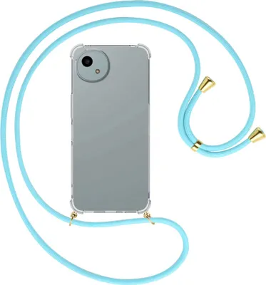 Produktbild von Handykette Backcover-Schutzhülle mit Band (Metall goldfarben) für Sharp Aquos wish 4 - himmelblau