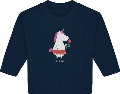 Produktbild von Mr. & Mrs. Panda Organic Baby Pullover Einhorn Dame 12. - 18. Monat - French Navy - Geschenk, Bullover, Frau, Unicorn, Bachelor, Bachelorette, Lady, Einhörner