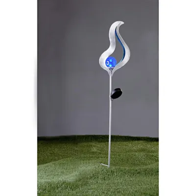 Produktbild von LED Solar Gartenleuchte 93 cm Flammenleuchte Silber Solarlampe Solarleuchte Garten Deko Licht Blau Solarlicht Kugel Leuchte
