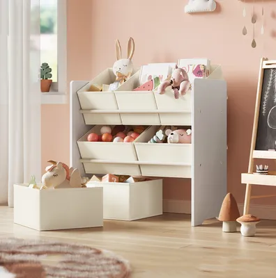 Produktbild von SONGMICS Kinderregal, Spielzeugregal, Bücherregal Kinder, mit 7 Aufbewahrungsboxen aus Vliesstoff, Kinderzimmer-Regal, geräumig, 29,5 x 62,5 x 60 cm,