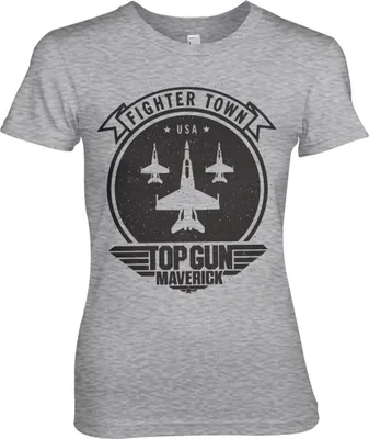 Produktbild von Top Gun Maverick Fighter Town Girly Tee - Large - HeatherGrey