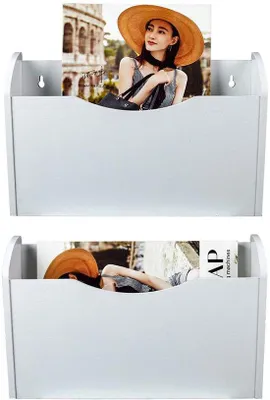 Immagine prodotto di Portadocumenti da parete in legno, portacestini da parete, portacarte da parete, portaposta da parete da appendere, per posta, riviste, carta da lettere, cartelle, 2 scomparti, bianco