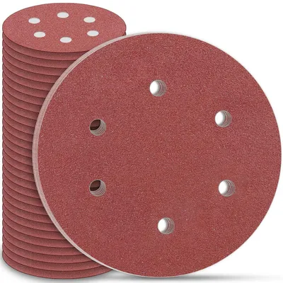Image de Papier abrasif 225 mm avec système de fixation velcro, 30 pièces, grain P100, 6 trous, pour ponceuses à plaques de plâtre