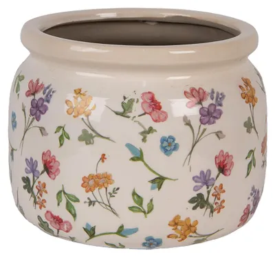 Image de Clayre & Eef Pot de fleurs Ø 20x15 cm Beige Céramique Fleurs