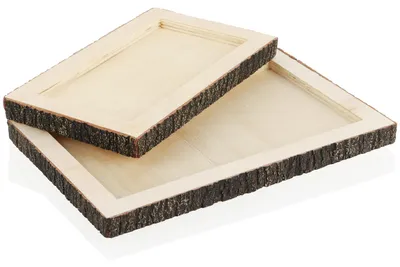 Obrázok produktu pre Omgoods – Drevený dekoratívny podnos s kôrou, sada 2 kusov