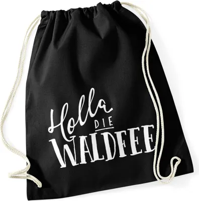 Produktbild von lustiger Turnbeutel mit Spruch Holla die Waldfee Sprüche Spruchbeutel Moonworks® schwarz unisize