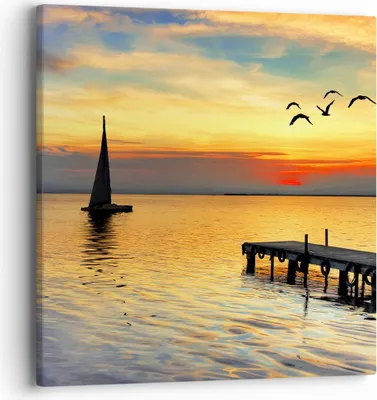 Produktbild von Bild auf Leinwand - Leinwandbild - Strand landschaft wasser brücke - 40x40cm - Wand Bild - Wanddeko - Leinwanddruck - Bilder - Kunstdruck - Wanddekoration - Leinwand bilder - Wandkunst - AC40x40-2535