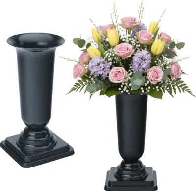 Produktbild von Grabvasen mit Sockel zum Hinstellen 2er Set 31 cm, grau
