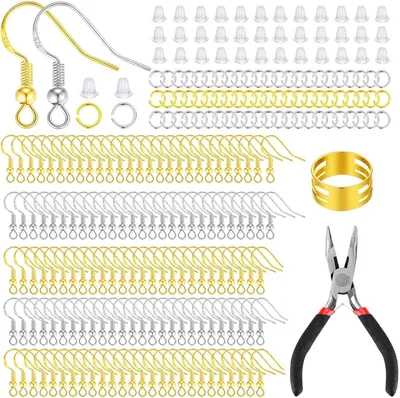Image de Ensemble de 602 pièces, en argent et en or, accessoires pour la création de bijoux, idéal pour le bricolage