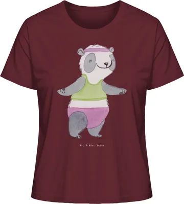 Produktbild von Mr. & Mrs. Panda Oberteil Damen Panda Aerobic Größe M - Burgundy - Geschenk, Kurzarmshirt, Fitnessstudio, Fitness, Shirt Mit Print, T-Shirt, Basic