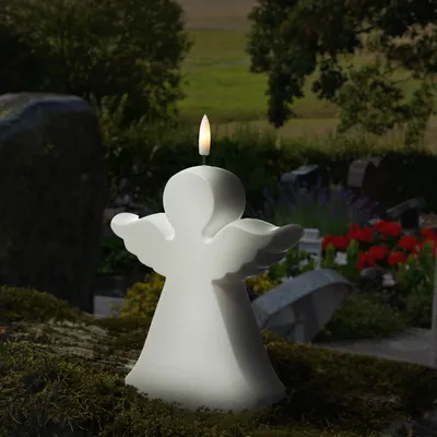 Produktbild von LED Kerze Engel - Gartenfigur - 1 warmweiße LED - H: 18cm - Timer - Batterie - für Außen - weiß