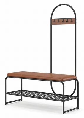 Image de Banc de rangement en métal avec crochets, étagère, idéal pour l'entrée, design moderne, avec assise