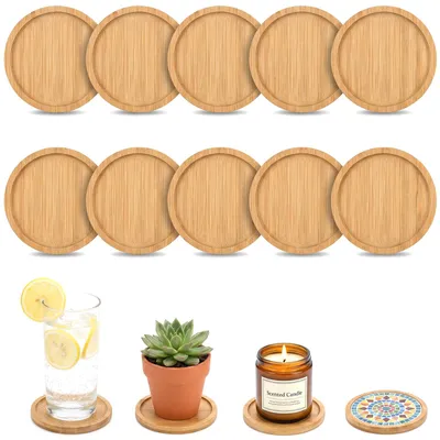 Immagine prodotto di Sottobicchieri rotondi in legno - Set da 10 pezzi - Bambù - Diametro 9,5 cm