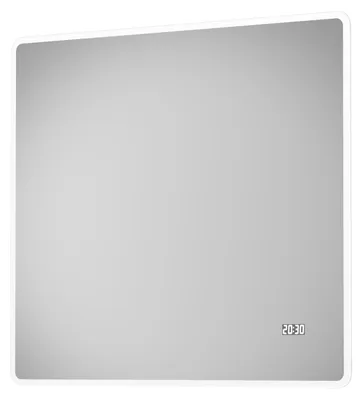 Produktbild von LED Badspiegel 80×70 cm, Alurahmen, Licht neutralweiß, IP24, Digitaluhr