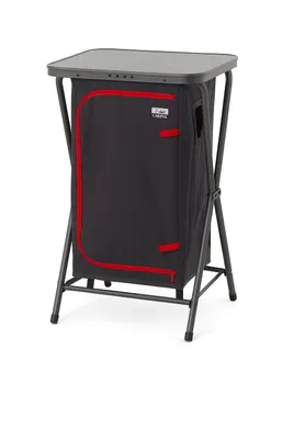 Produktbild von Klappbarer Campingschrank aus Aluminium – 2-in-1 Camping Tisch & Stauraum, leicht & stabil, wetterfest, faltbar, ideal für Outdoor Wohnwagen Angeln