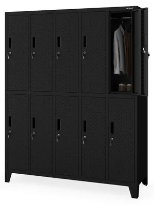 Produktbild von Umkleideschrank Spind Spint Schließfachschrank Metallschrank 10 Fächern Etikettenhalter Lüftungsschlitze Pulverbeschichtet Perforiert 172x136x45cm schwarz