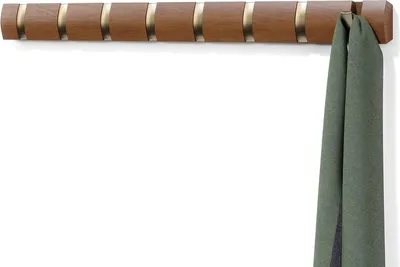Productafbeelding van Wandkapstok met 8 haken, hout: lichtnotenhout/warm goud - Flip