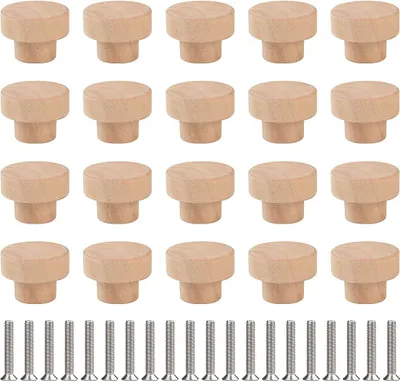 Produktbild von Leikedun Möbelknöpfe, 20 Stück, runde Holzknöpfe und Griffe, Holzschubladengriff, Holzknöpfe, Wohnaccessoire für Schranktür, Schublade, Schrank, Schuhkarton, 35 x 25 mm