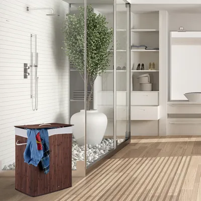 Produktbild von Relaxdays 10024382_93, 95 l, Rechteckig, Bambus, Baumwolle, Polyester, Braun, Hellbraun, Weiß, Braun, Bambus