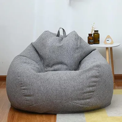 Produktbild von Sitzsack Hülle XL Hellgrau ungefüllt, großer Sitzsack für Wohnzimmer und Garten, weicher Bezug für Erwachsene und Kinder, klassischer Stoffsack zum Befüllen