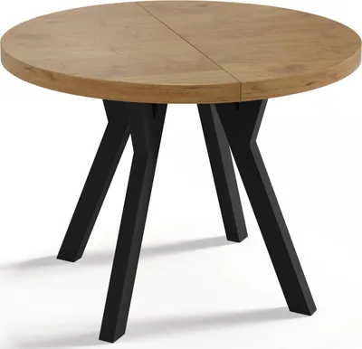 Produktbild von Designer Runder Ausziehbarer Esstisch - Loft-Stil, Industriell, Platzsparend - Schwarze Beine - 100 bis 200 cm - für 5-10 Personen - Hergestellt in EU - Lancelot Eiche - 200 cm