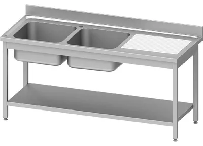 Produktbild von Spültisch ECO mit Grundboden 1400x700x850 mm, mit zwei Becken links, mit Aufkantung, Selbstmontage