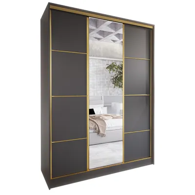 Productafbeelding van Schuifdeurkast met spiegel, model TRIVI B 150, zwart/goud