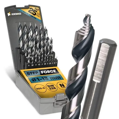 Produktbild von 25-tlg. Step Force Set Spiralbohrer HSS-G DIN 338 (Ø 1-13 mm)