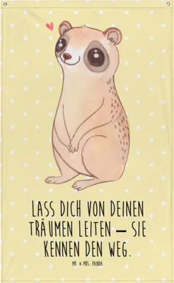 Produktbild von Mr. & Mrs. Panda Wandbild Plumplori Glücklich - Gelb Pastell - Geschenk, Boho Wandteppich, Glück, Lustige Sprüche, Stoff, Niedlich, Hängedeko, Wandtuch