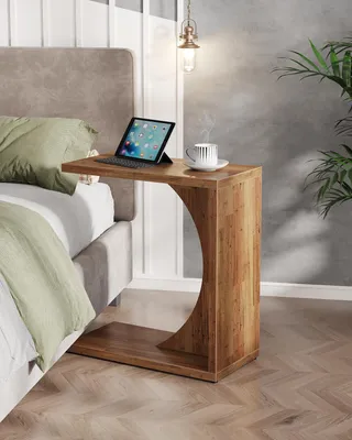 Produktbild von Tribesigns C-förmiger Beistelltisch, Sofa-Seitentisch für kleine Räume, C-Tisch für Wohnzimmer & Schlafzimmer, Walnuss Braun