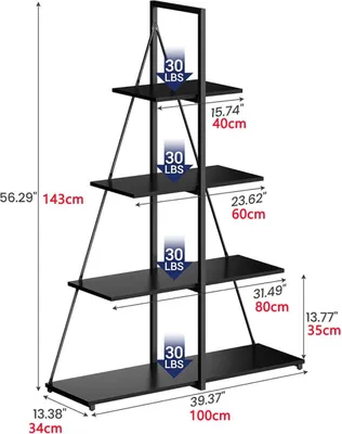 Immagine prodotto di Scaffale a 4 ripiani - Libreria a forma di A - Scaffale autoportante per l'organizzazione - Scaffale espositivo per soggiorno e ufficio - Nero