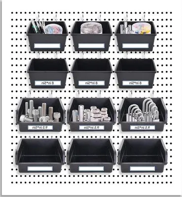 Immagine prodotto di Organizer da parete per attrezzi con ganci e contenitori, perforato, in metallo