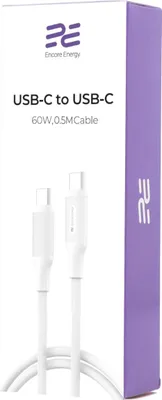Produktbild von Ladekabel Encore Energy 2x USB-C PD Kabel zum Laden und zur Datenübertragung 50cm weiß 60W MD-60CC05W